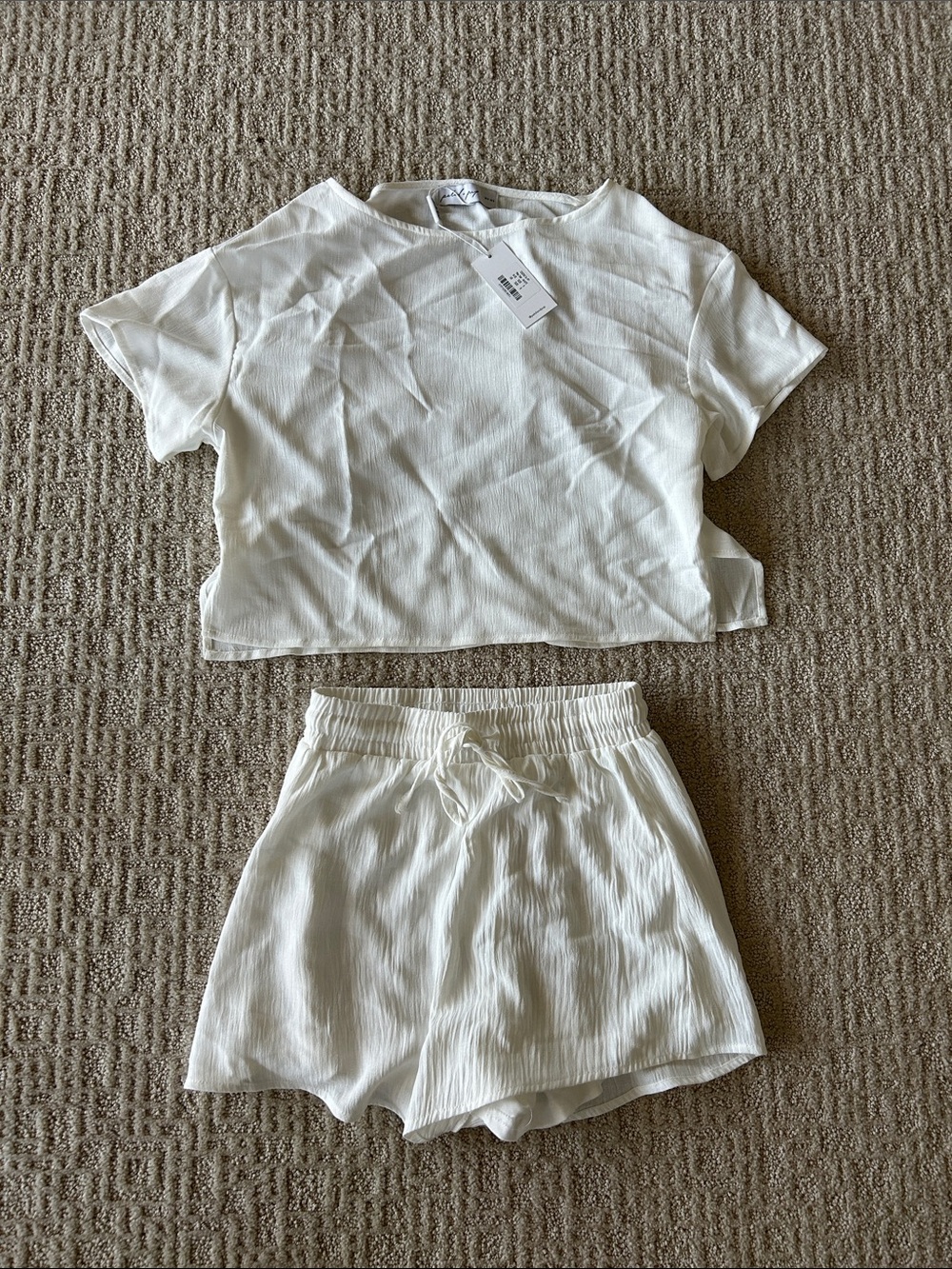 Petal & Pup White Ribbed Crop Top and Drawstring Shorts Set